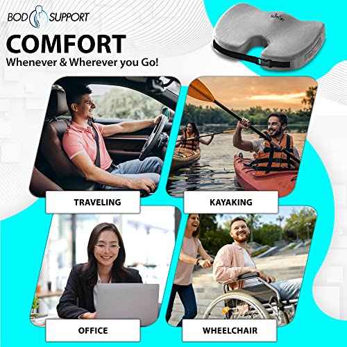 Seat Cushion with Straps - Seat Cushions for Office Chairs, Car Seat Cushion for Tailbone Pain Relief Cushion Design to Relieve Sciatica Coccyx Design from Prolonged Sitting (Grey)