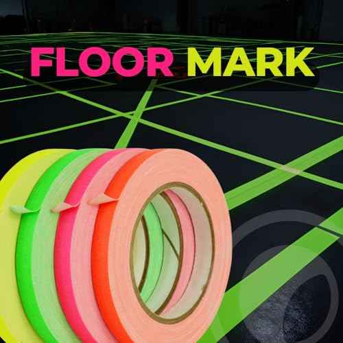 WOD GTMC12F Fluorescent Multi-Color Rainbow Gaffer Tape, 1 inch x 25 yds. (4-Rolls) Gym School Pack Floor Marking Tape, Secures Cables, & No Sticky Residue