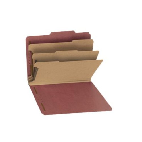 Smead 100% Recycled Pressboard Classification File Folder, 3 Dividers, 3" Expansion, Letter Size, Red, 10 per Box (14099)