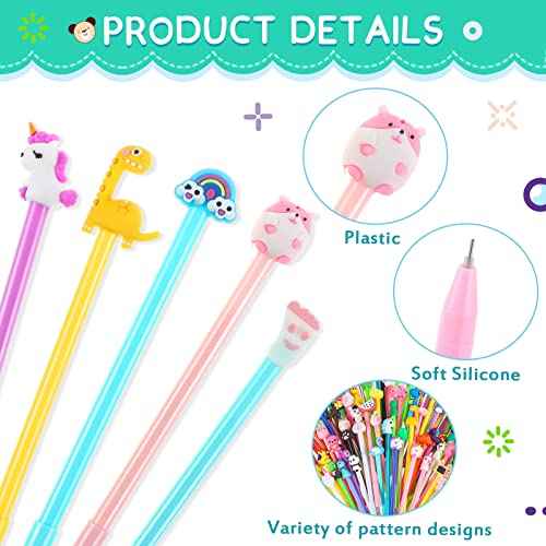 Marspark 140 Pieces Cute Cartoon Gel Ink Pens Fun Animal Novelty Black Ink Kawaii Pens Bulk Assorted Style Office Rollerball for Student Kids School Supplies Present (Cute Animal)