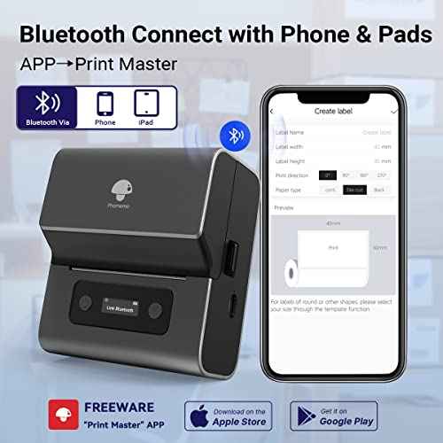 Phomemo Label Makers- Barcode Label Printer M221 3 Inch Label Maker Bluetooth Thermal Printer for Small Business/Home Use, for Barcode, Address, Logo, Stickers, Compatible with Phone & PC, Gray