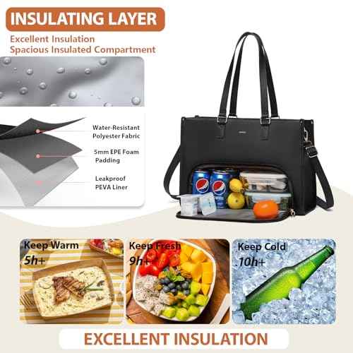 Keyli 3pcs Laptop Bag for Women 15.6 inch and Lunch Tote Bag for Women with Insulated Lunch Compartment Computer Briefcase