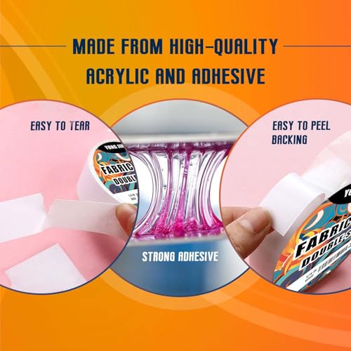 Double-Sided Fabric Tape,Hem Tape No Sew Iron,1/4"+1/2" (2 Rolls)