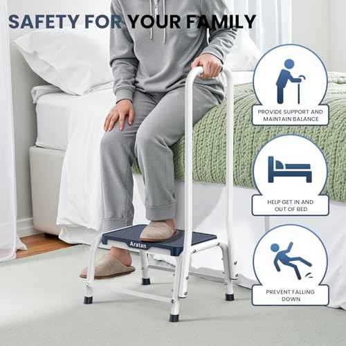 Step Stools with Handle, Stepping Stool for Adults Ederly Seniors Metal Stools with Handrail with Non-Slip Step Platform Metal Stepping Stool in Kitchen, Bathroom, Bedroom, 330 Lbs Capacity