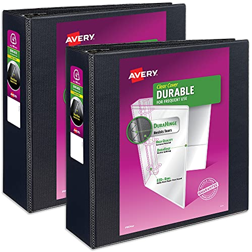 Avery Durable View 3 Ring Binder, 4 Inch EZD Rings, 2 Black Binders (09800)
