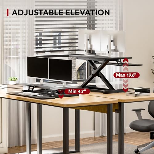 Sanodesk 36" Standing Desk Converter - Sit-to-Stand Riser with Keyboard Tray (Black, 36")