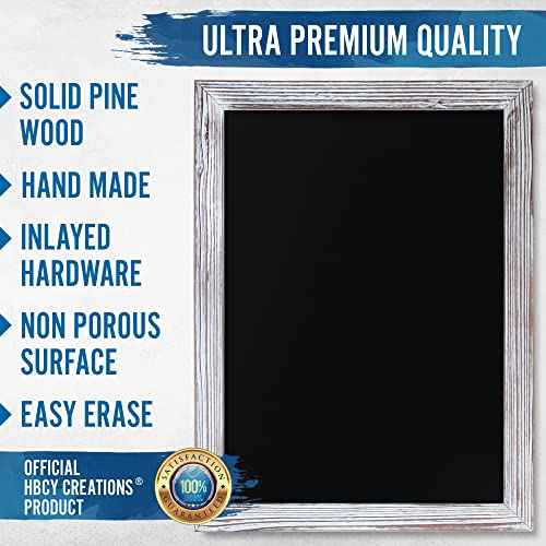 HBCY Creations 18" x 24" Whitewash Solid Wood Frame Wall Chalkboard, Magnetic Surface, Home D?cor, Restaurant & Caf? Menus, Blackboard, Includes Chalk, Eraser & Hanging Hardware