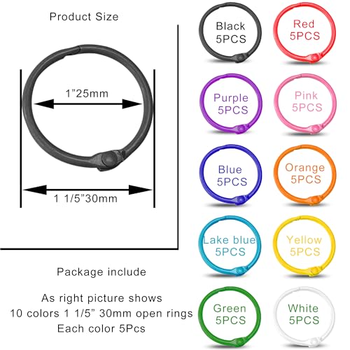 HoAoOo 50Pack 1 1/5 inch Binder Rings for Key Chains - Open Card Rings, Loose Leaf & Card Clips
