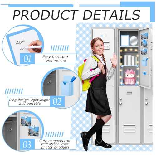 Patelai 12 Pcs Locker Accessories Kit Included Locker Shelf Magnetic Mirror Pen Holder Whiteboard Marker Faux Fur Rug Light String and Magnet for Back to School Essentials(Blue)