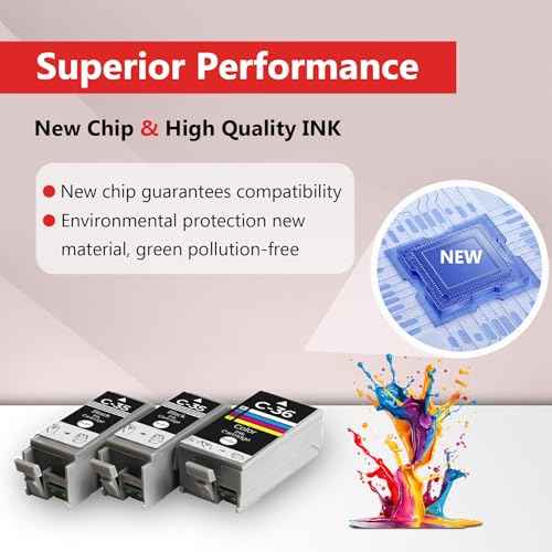 PGI-35 CLI-36 Ink Cartridges PIXMA TR150 TR160 IP110 IP100 Ink for 35 36 Ink Cartridges Compatible for Canon PIXMA TR150 IP110 TR152 mini260 mini320 IP 110 100 TR 150 Printers (2 Black, 1 Color)