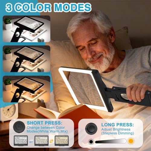 Haotor Black Rechargeable 30X Magnifying Glass with Folding Stand & LED Light