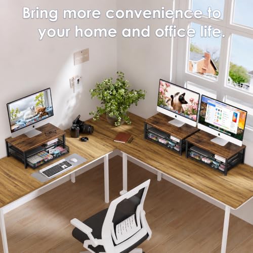 OPNICE Brown 14x9.1x5.6 Inch Monitor Stand Riser with Drawer, Desk Organizer