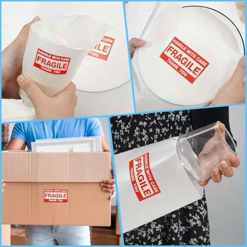 260pcs Cushioning Foam Pouches Moving Supplies, 4 Sizes (16x16inch,12x12inch sheets,12x7.5inch,7.5x7.5inch) Use Packing Supplies for Moving, Packaging, Storage Incidental 60 Fragile Stickers, Clear