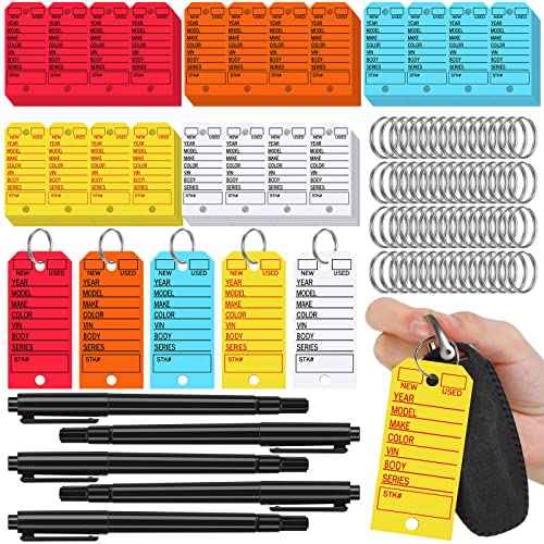 PerKoop 1000 Pcs Dealership Car Key Tags Shop Labels Labeling Tags with Rings and 5 Pcs Markers for Organization, Identifiers, and Luggage Truck Car Shop Supplies