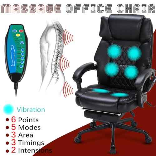 Massage Office Chair with Foot Rest 6 Points Vibration and Heat Home Office Desk Chairs for Heavy People 400lbs Reclining Managerial Chairs Ergonomic Executive Chair (Black)