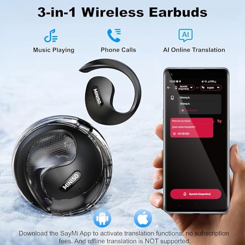 MINISO X15PRO Open Ear Bluetooth Earbuds White - 40H Playtime IPX5 Waterproof, HiFi Stereo, AI Translation