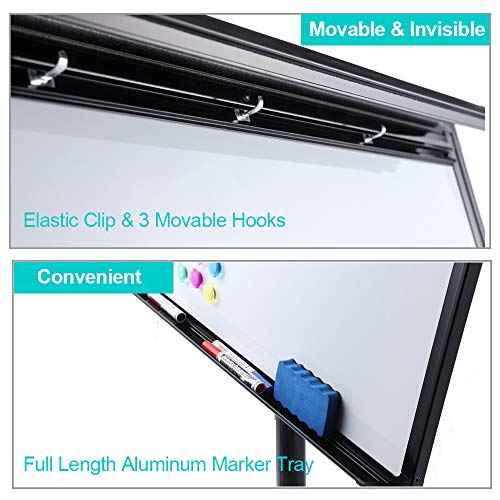 40 X 28 Inch Mobile Magnetic Whiteboard, Height Adjustable Dry Erase Board Easel on Rolling Stand with Flipchart Easel Pad, Magnets & Eraser, Black