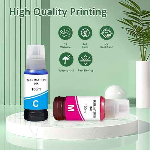 Remanufactured Sublimation Ink Refilled Bottles 6Pack 600ML Compatible for ET2400 ET2720 ET2760 ET2750 ET4800 ET-2800 ET-2850 WF-7720 Inkjet Printers Heat Press Transfer on Mugs, Polyester Shirts etc