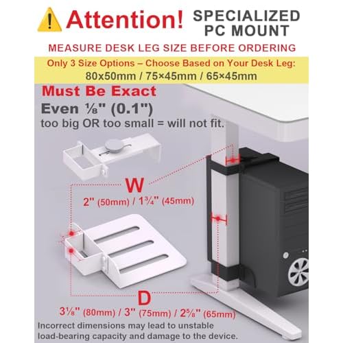 Under Desk PC Mount - No Drilling 40 lb Capacity, CPU Holder Under Desk, Adjustable Height and Width, Clamp-on Desk Leg PC Mount for Standing Desks (Fits 80mm¡¿50mm Legs), with Non-Slip Pads, Black