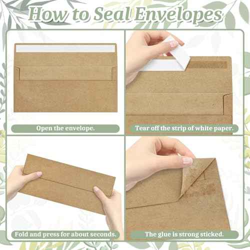 50 Pcs Kraft #10 Business Envelopes, Self Seal Standard Envelopes, Windowless Business Mailing Envelopes for Office, Checks, Letters, Invoices, Statements, Wedding, 4-1/8 x 9-1/2 inch