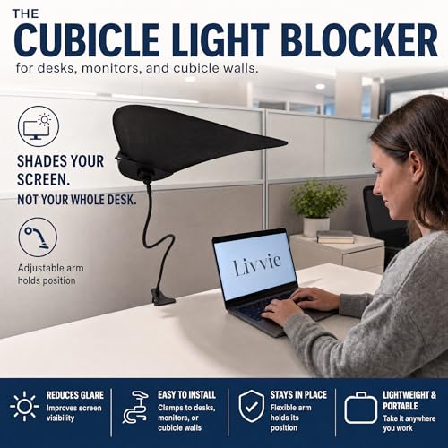 Livvie Clip-On Desk Shade for Cubicles | Reduces Glare & Eye Strain