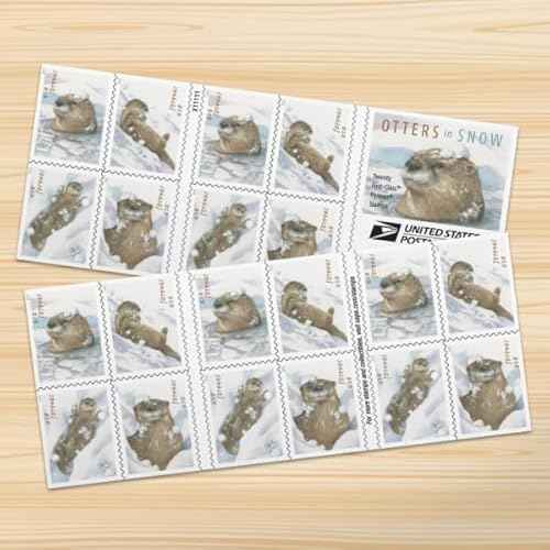United States Postal Service Otters in Snow Postage Stamps (1 Booklet of 20 Stamps)