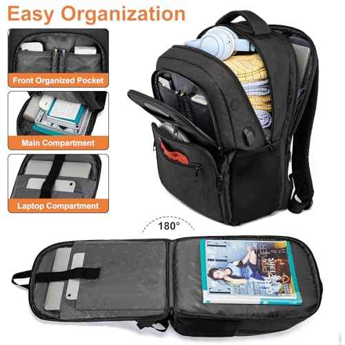 17.3 Inch Laptop Backpack Insulated Cooler Backpack with Lunch Box,Lunch Bookbag for Men Teens Boys School Work Picnic College Travel,Computer Bag Meal Prep with USB Charging Port,Black