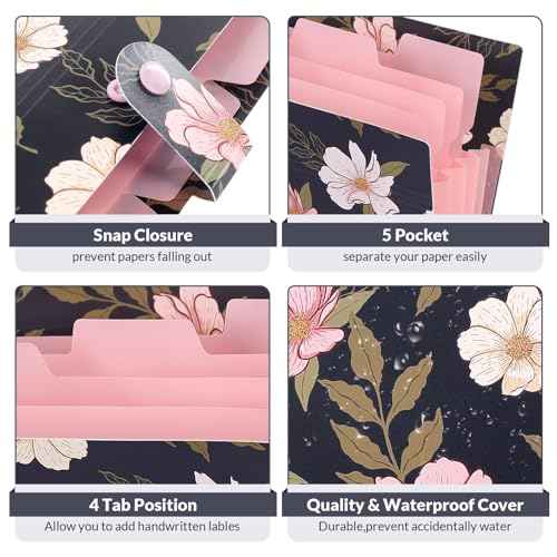 SKYDUE Expanding File Folder with 5 Pockets, Accordion File Organizer,Portable Receipt Paper Documents Organizer,Letter Size Filing Folder School Office Supplies,Navy Blue