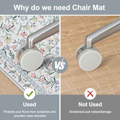 Anidaroel Office Chair Mat for Hardwood Floor/Tile Floor, 48"x60" Boho Floral Computer Chair Mats, Anti-Slip Beige Under Desk Rug for Office Home, Low Pile Floor Protector for Rolling Chair