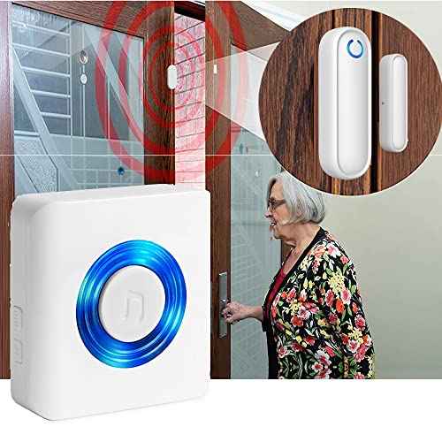 Caregiver Pager Door Alarms for Dementia Patients/Kids Safety/Home Security,Wireless Door Alarm Sensor for Elderly/Business/Home/Store (Three Sensor One Receiver)
