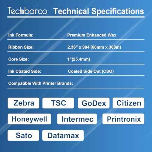 6 Rolls 2.36" x 984' Premium Enhanced Wax Thermal Transfer Ribbon, 60mm x 300m Black Industrial Barcode Label Printer Ribbon - Compatible with Zebra, TSC, GoDex, Citizen, 1" Core