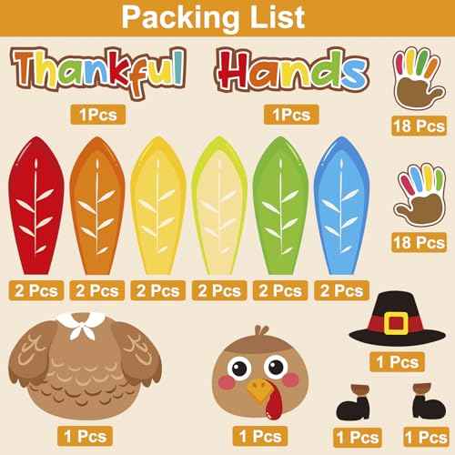 OUNENO Thanksgiving Thankful Hands Turkey Bulletin Board Decoration Big Turkey Handprint Cutouts for Thanksgiving Kindergarten Preschool School Classroom Wall Door (Thanksgiving)