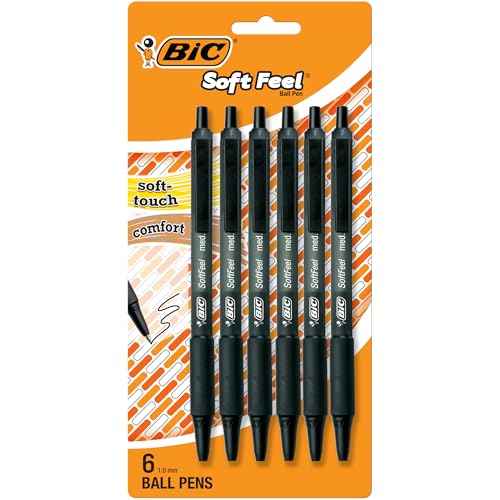 BIC Soft Feel Ballpoint Pen with 1.0 mm Medium Point and Retractable Design, 6-Count in Black Ink
