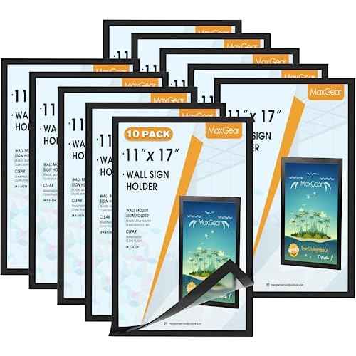 MaxGear 10 Pack Magnetic Sign Holder 11 x 17 with Magnetic Border£¬Self Adhesive Wall Mount Sign Holder Display Picture Frames Window Document Poster Paper Flyer Holder for Home Office Store