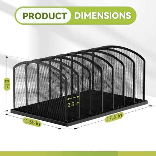 Desk File Organizer 7 Sections Upright Mesh File Sorter Organizer for Desk, Office Organization File Holder for Home, Office & Classroom (Black, 1Pack)
