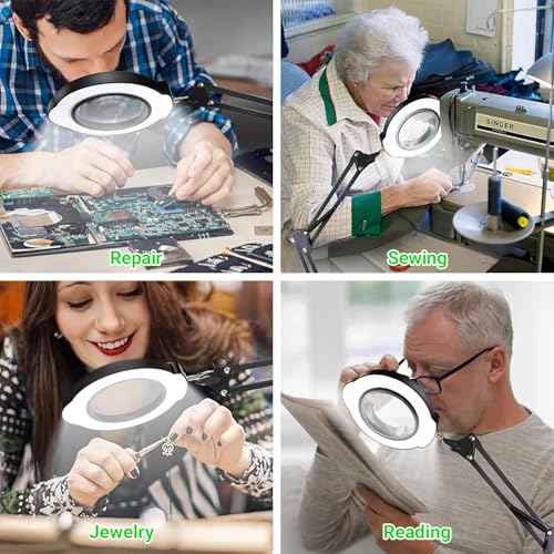 15X Magnifying Glass with Light and Clamp, 5 Color Modes 10 Levels Adjustable Brightness, 2-in-1 Desk Lamp with Clamp, Hands Free Magnifier with Dust Cover for Craft Hobby Reading Repair Close Works