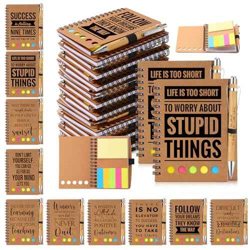 Yeaqee 30 Set Inspirational Spiral Notebook Thanksgiving Employee Appreciation Gifts Bulk with Motivational Bamboo Ballpoint Pens Sticky Notepad Christmas Gifts for Vet Tech Nurse Teacher Students