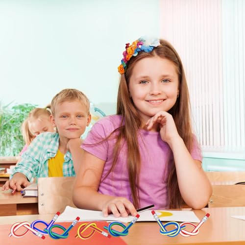 OJYUDD 35 Pack Flexible Soft Colorful Stripe Pencils with Erasers for Kids & Students