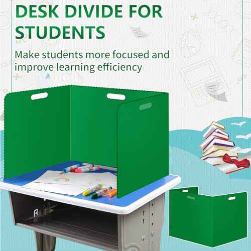 24 Pcs Desk Dividers for Students Classroom Plastic Privacy Folders Green Test Dividers for Students Desks Trifold Privacy Panel Partitions for School Teacher Supplies (24pcs Green)