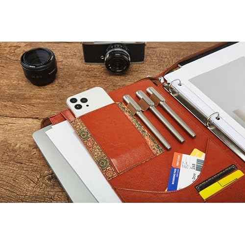 HYCLLLS Vegan Leather Portfolio, Brown leather Padfolio, 10x13.5 inch briefcase with 3 Ring Binder, Faux leather Portfolio fit for A4 Letter Size notepad, Leather padfolio for Men and Women