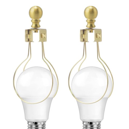 Asjeumt 2 Pieces Lamp Shade Light Bulb Clip Adapter Kit, Antique Brass Lampshade Holder with Round Top Finial, No Harp Required, Clip on Bulb, DIY Replacement Repair Table & Floor Light Metal Parts