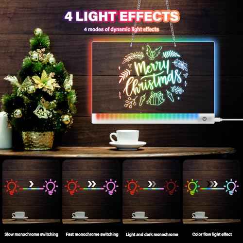 Led Note Board with 6 Colors, 11.8X7.9in Acrylic Dry Erase Boards with Light, 4 Modes &Touch Control Led Writing Board with 7 Marker Pen, Light-Up Drawing Boards with Stand for Office