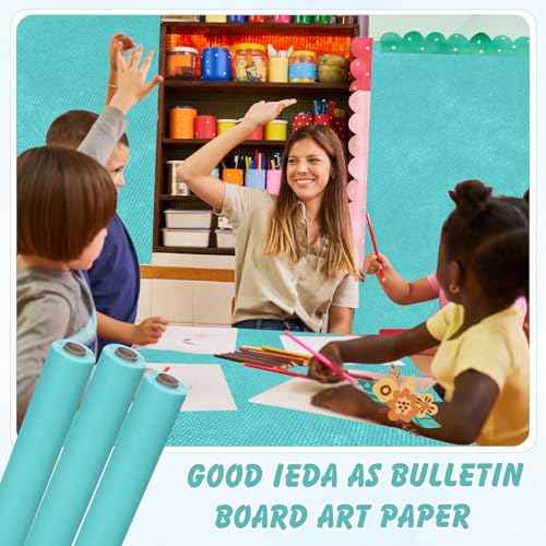 Skyygemm 3 Rolls Bulletin Board Fabric Roll 4 x 24 ft No Fade Reusable Waterproof Erasable Bulletin Board Background Non-Woven Fabric Poster for Back to School DIY Craft Classroom Decor(Stone Blue)