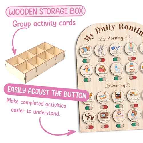 Wooden Daily Routine Chart 11x15", to Do Chart for Kids, Wooden Chore Chart for Kids, Routine Chart for Toddlers, Morning Bedtime Routine Chart for Toddlers