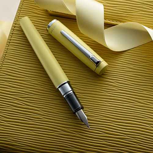 Platinum Fountain Pen PROCYON Citron Yellow Medium Point PNS-5000#68-M With Kanji LOVE Sticker, 5.5x0.56 in