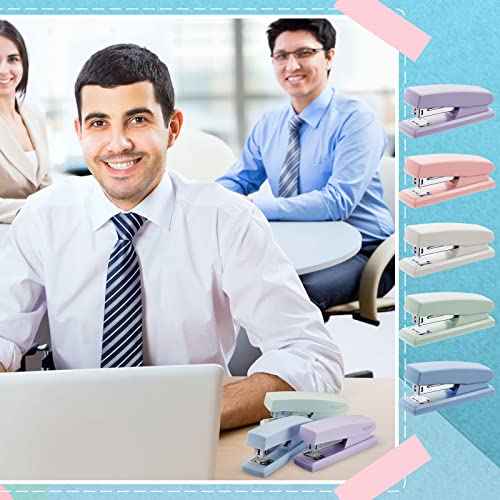 10 Pcs Commercial Desktop Staplers Metal Desktop Stapler with 6000 Staples 25 Sheet Capacity Stapler and Staples Cute Office Stapler Macaron Color Desk Stapler for Home School Office Supplies