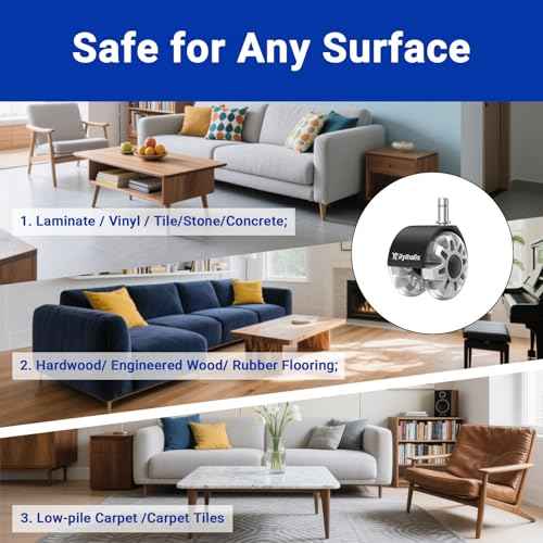 2.5" Office Chair Wheels Set of 5 - Desk Chair Caster Wheels, Smooth & Quiet, Universal Fit for Most Office/Desk/Gaming Chairs, Safe on Carpets & Hardwood Floors