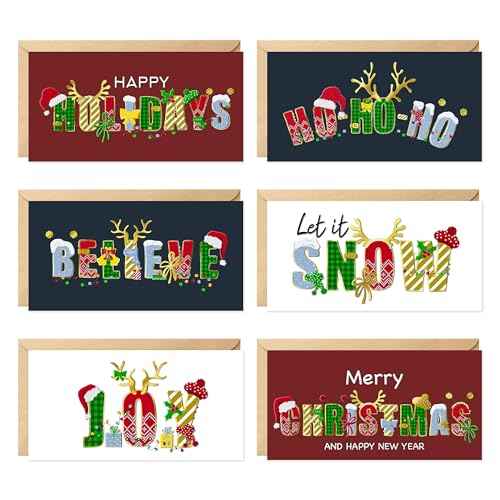easykart labels 54 Christmas Cards Assortment with Envelopes & Sealing Stickers,Holiday Theme 6 Designs with Foiling & Emboss Effect,7.25" x 3.75" For Friends, Family and loved Ones