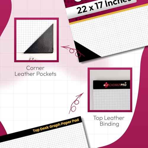 Top Desk Graph Paper Pad 22x17 Inch, 50 Sheets, Double-Sided, 80 GSM Large Quadrille Grid Paper for Drafting, Design, Art & Illustration, Architecture and Academic Use - 2 Packs