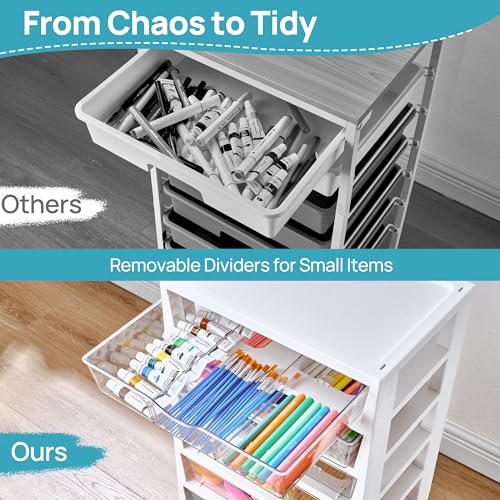 Vtopmart 8-Tier Rolling Cart with Drawers, Clear Plastic Storage, Includes 8 Movable Dividers